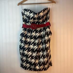 TeezeMe Strapless Mini Dress with Pockets Houndstooth Black White Juniors Sz 13